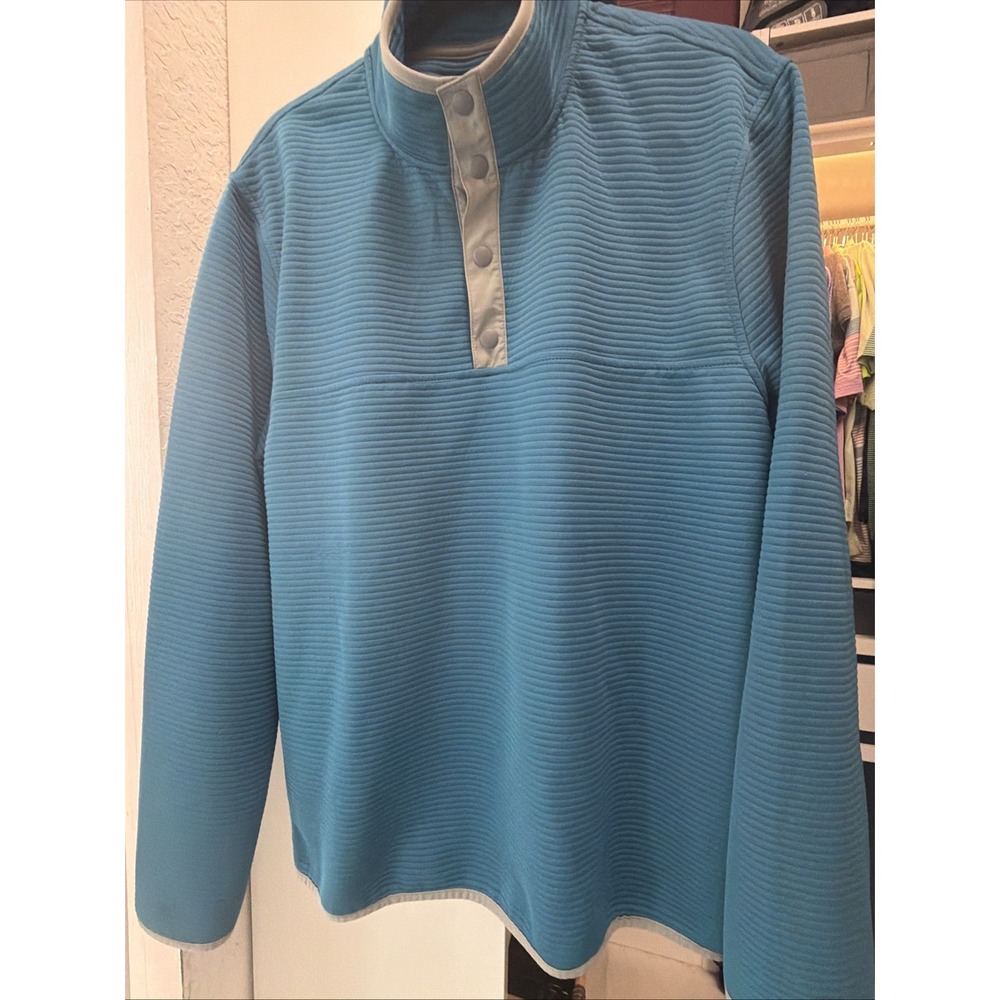 J Crew Authentic Fleece T‎ Snap Pullover Sweater Mens Size L Teal Blue NEW